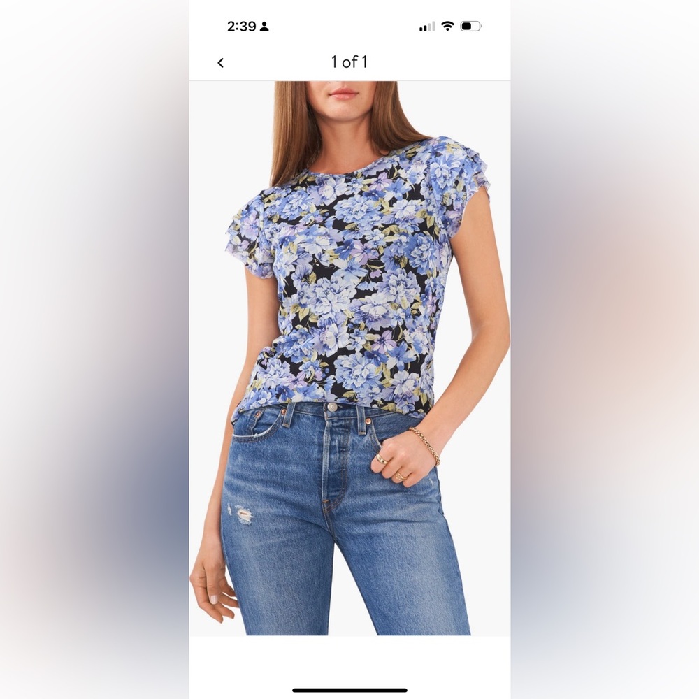 Vince Camuto Floral Print Ruffle Sleeve Blouse
